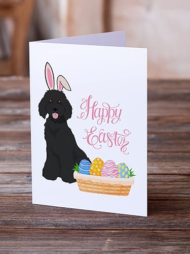 Miniatura 2 de Caroline's Treasures WDK5072GCA7P - Tarjetas de felicitación y sobres de Pascua de caniche negro estándar, paquete de 8 tarjetas en blanco con