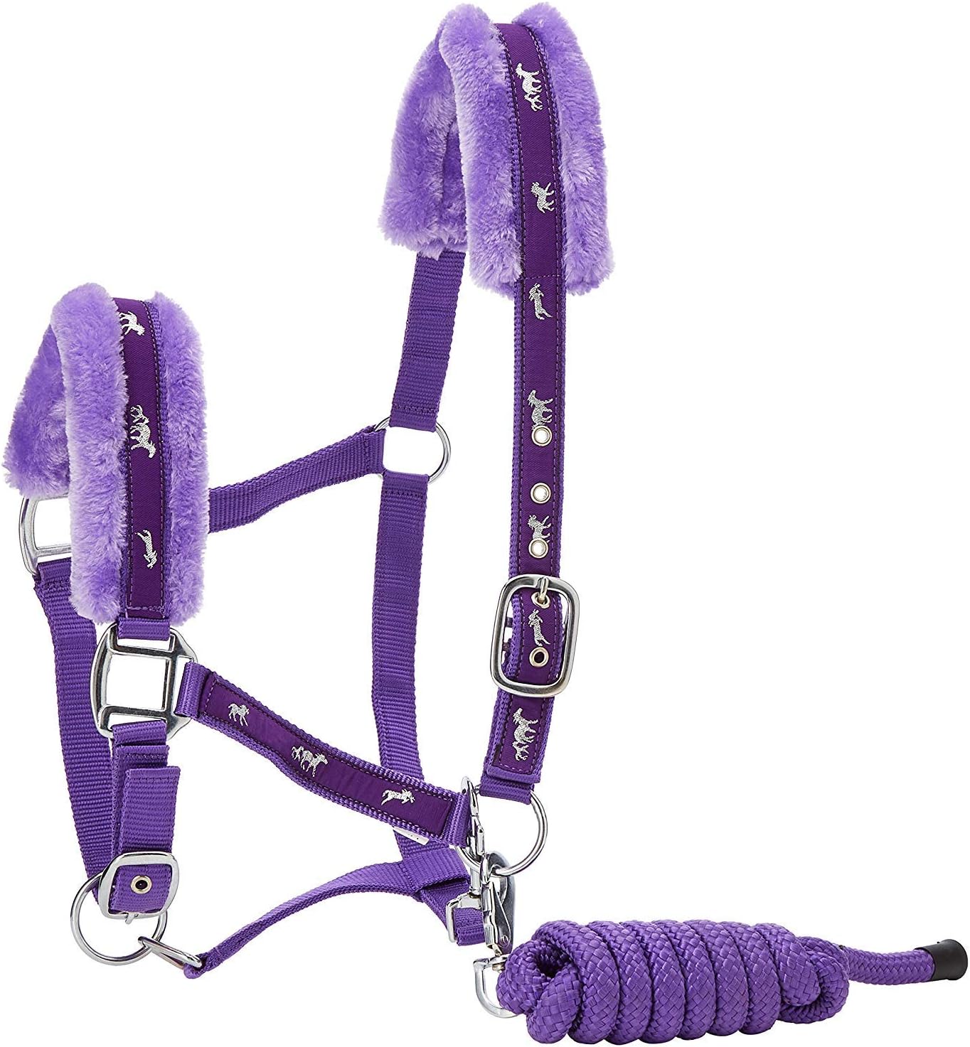 Cwell EquineNew Mink padded HORSE COB PONY Nylon Halters/Headcollar Horse Print Lead set Lillac (Cob)