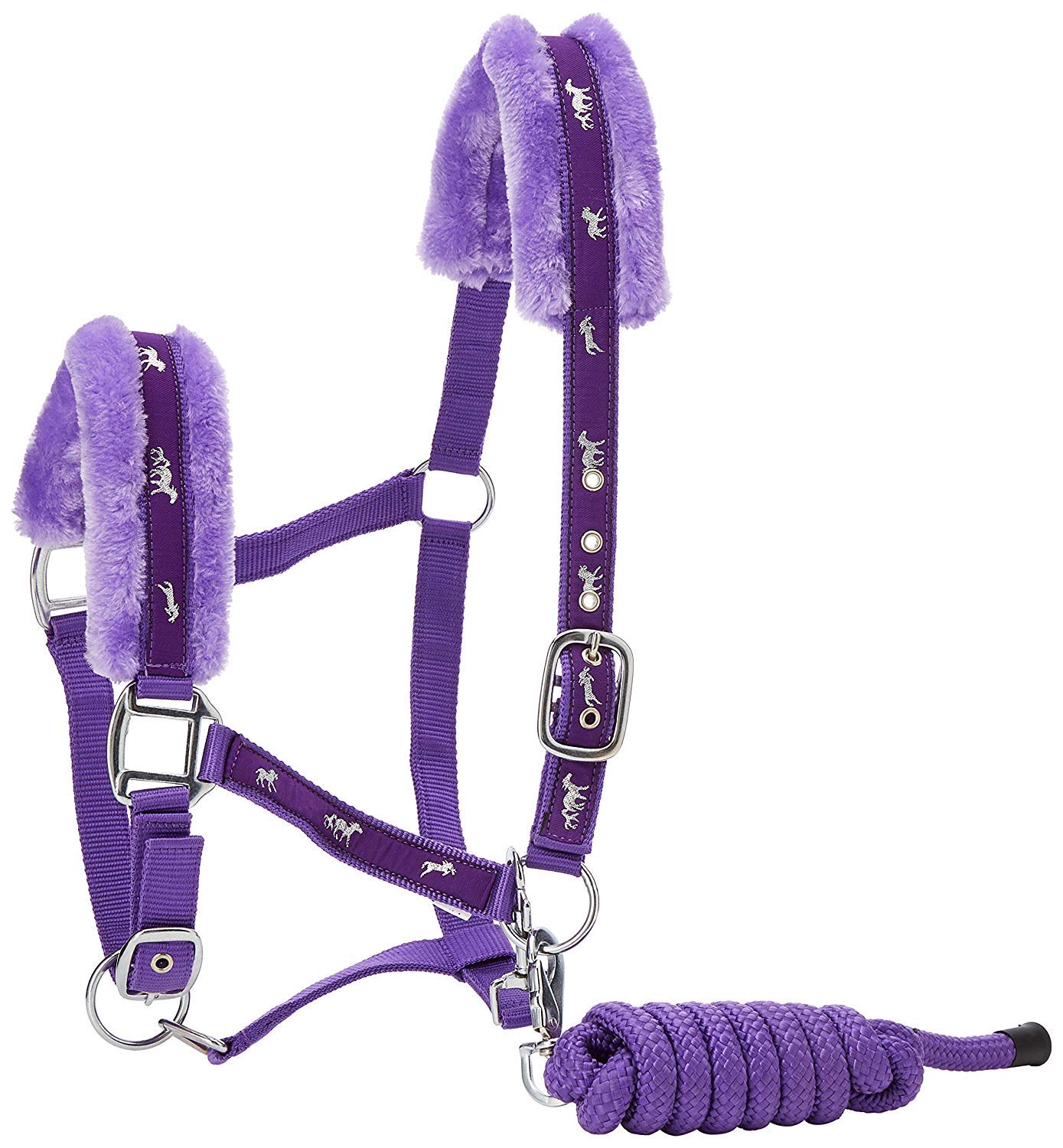 Cwell EquineNew Mink padded HORSE COB PONY Nylon Halters/Headcollar Horse Print Lead set Lillac (Cob)