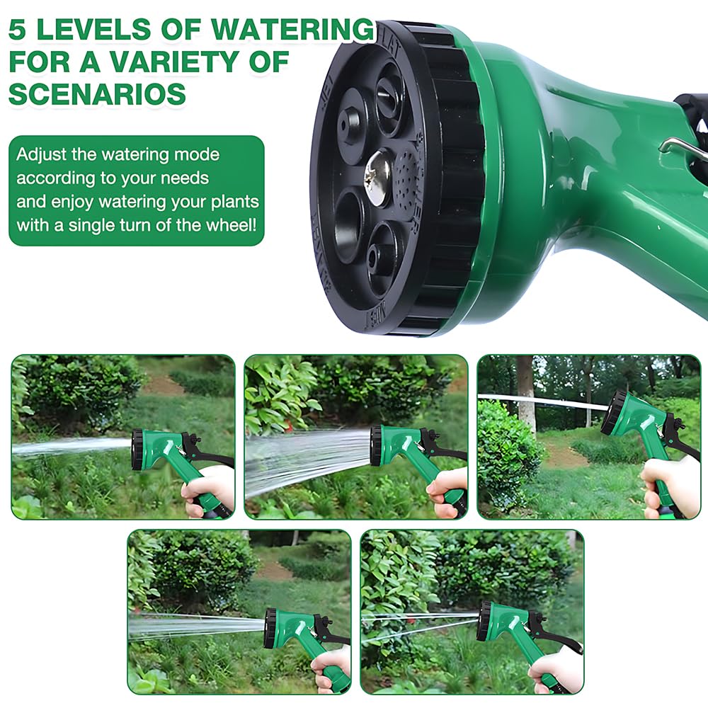 Tubo Flessibile a Spirale Irrigazione, Acqua Tubo Estensibile da Giardino, Spirale Giardino con 5 Funzioni Spruzzo, Applica Giardinaggio Irrigazione Prato (7.5M)