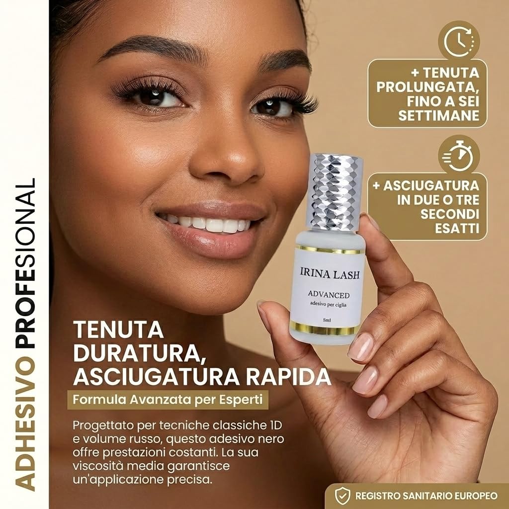 Colla per ciglia Extension, Volume Advanced, Registrazione sanitaria, Asciugatura rapida in 2 secondo, incollatura in 7 sec, 5 ml nero per extension - Irina Lash