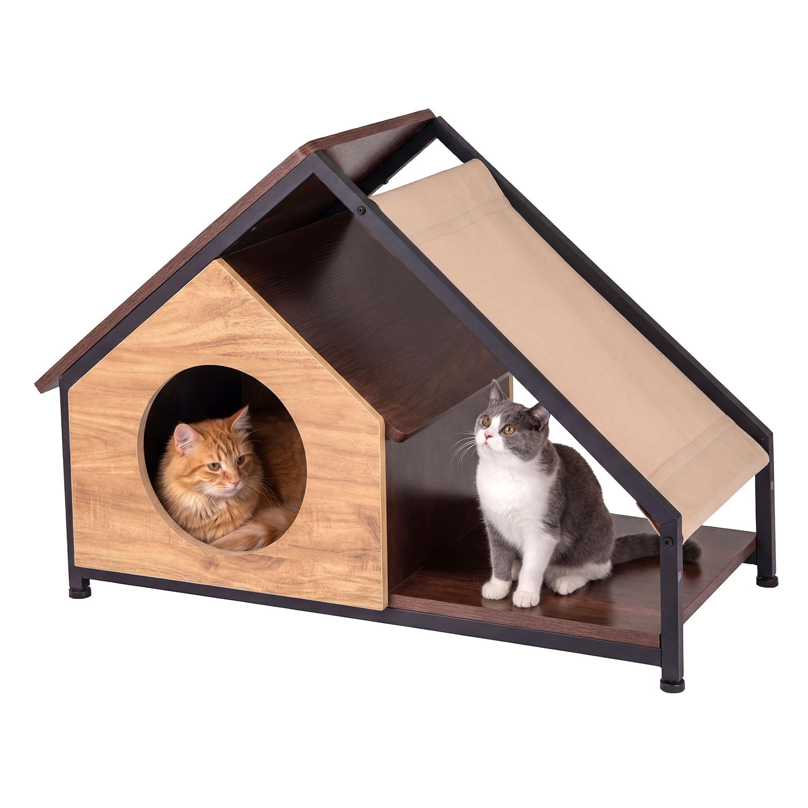 GYMAX Wooden Cat House, Kitty Condo Furniture with 2 Entrances, Detachable Roof and Leisure Platform, Indoor Decorative Pet Hideaway Shelter โ image 1