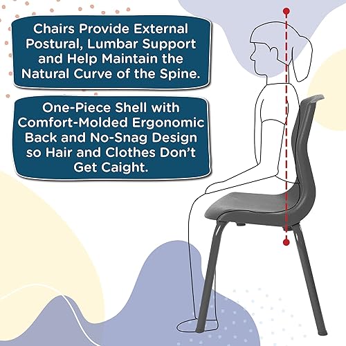 Miniatura 6 de Children's Factory MyPosture - Silla infantil de 14 pulgadas de alto, paquete de 4, color negro con patas cromadas, AB8014BLC4, asiento flexible