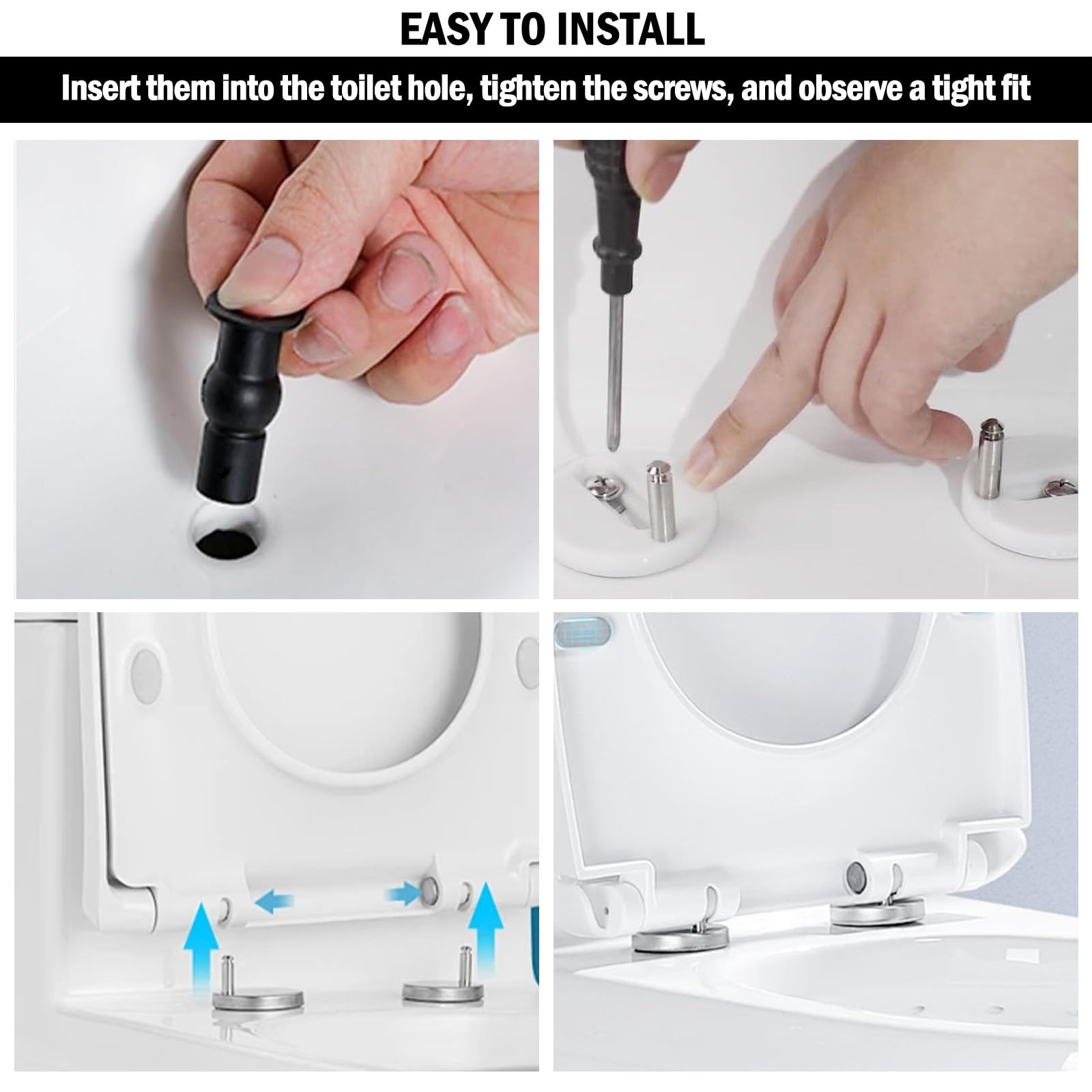 WC Sitz Befestigungsset | 2 Stück | Von Oben Montierbar | Edelstahl 304 & Gummi | Universal Für Toilettensitze