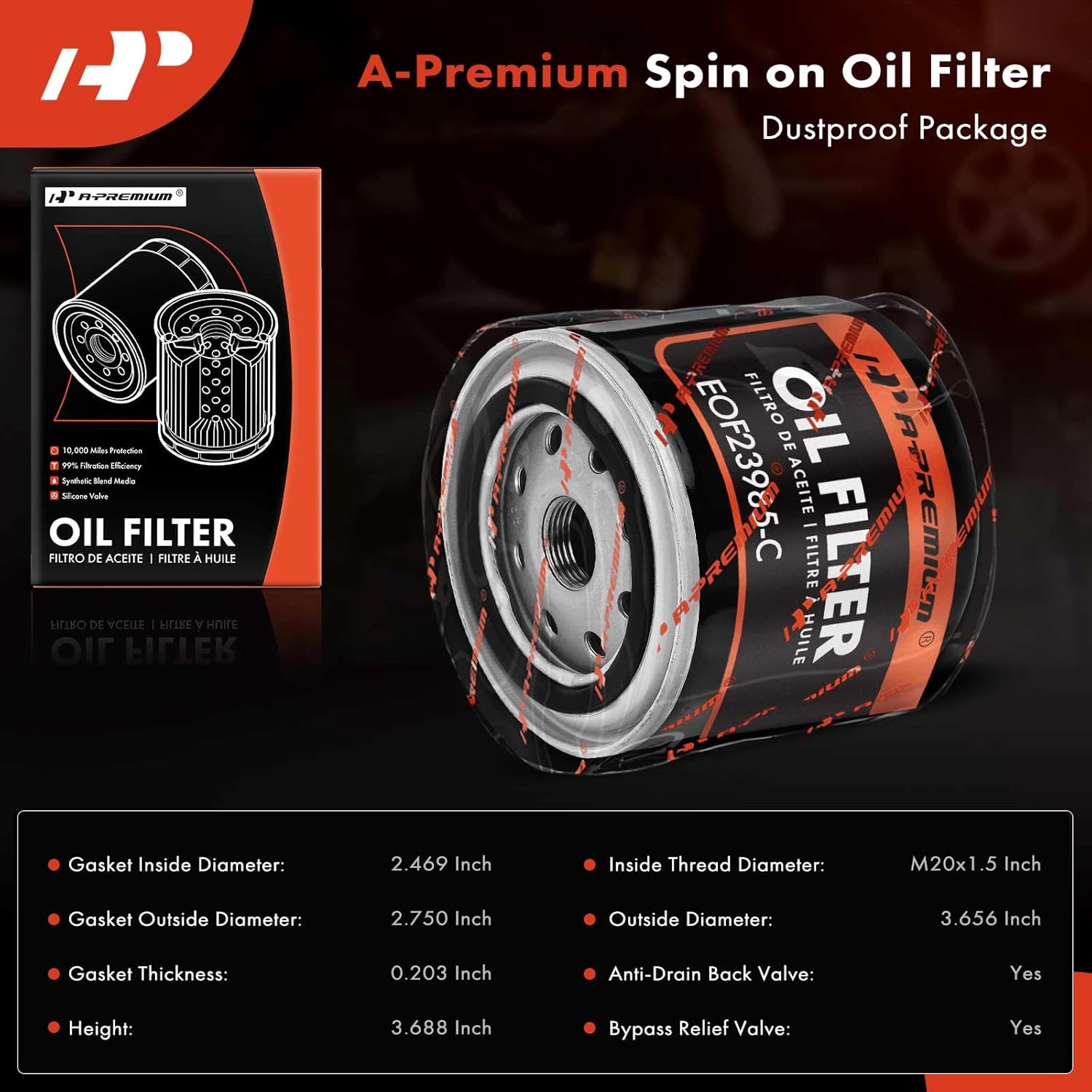 A-Premium 4-PC 10K Miles Protection Spin On Oil Filter Compatible with Jeep Cherokee, Wrangler & Chevrolet Corvette & Dodge Ram 50 & Mitsubishi Mighty Max & Peugeot & Renault & American Motors & Eagle