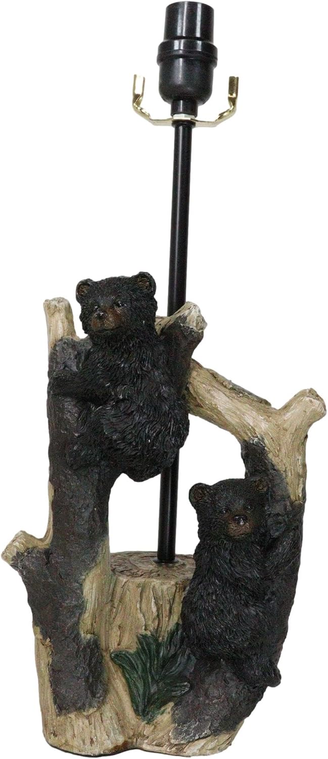 Ebros Gift Rustic Western Whimsical Forest Playful Black Bear Cubs Climbing Tree Table Lamp with Bordered Lace Shade Cabin Lodge RV Decorative Accent Lighting