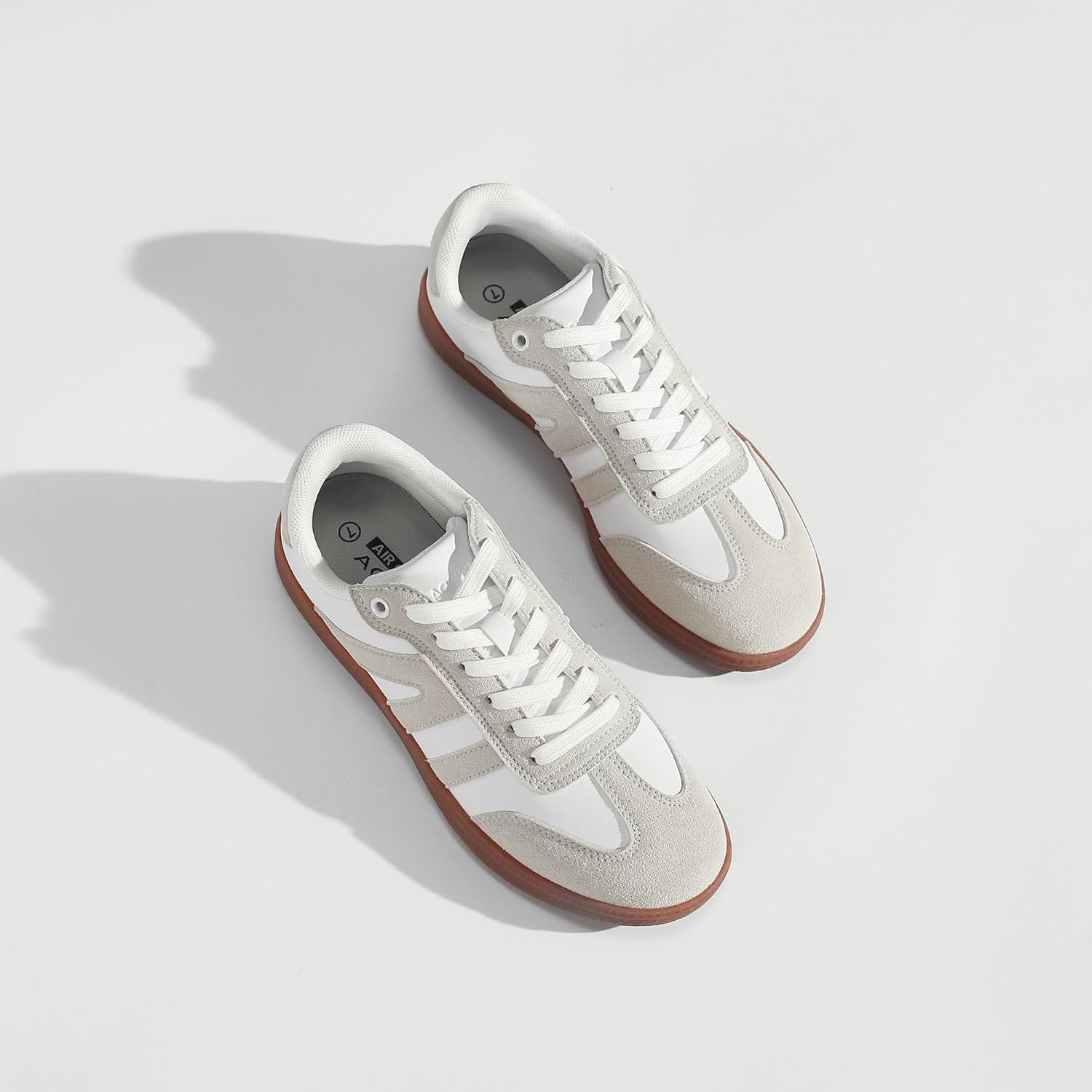 AoSiFu Women's Fashion Sneakers Suede Leather Walking Shoes for Women Classic Lace-Up Tennis Shoes Non Slip Comfort Skate Shoes