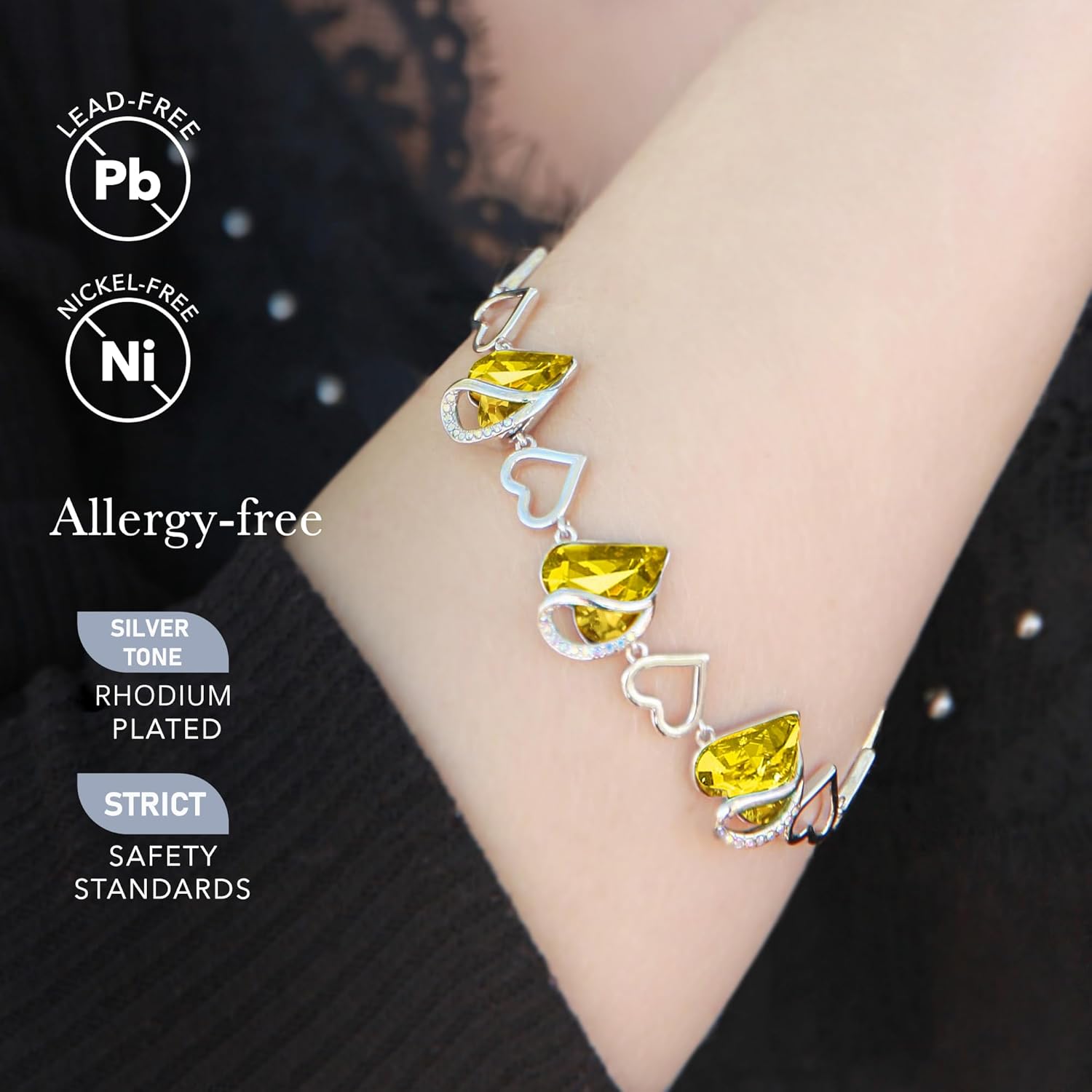 Leafael Infinity Love Heart Link Bracelets, Birthstone or Healing Stone Crystal Bracelet for Women, Silver Tone Jewelry Gifts for Her, 7-inch Chain and 2-inch Extender - Image 3