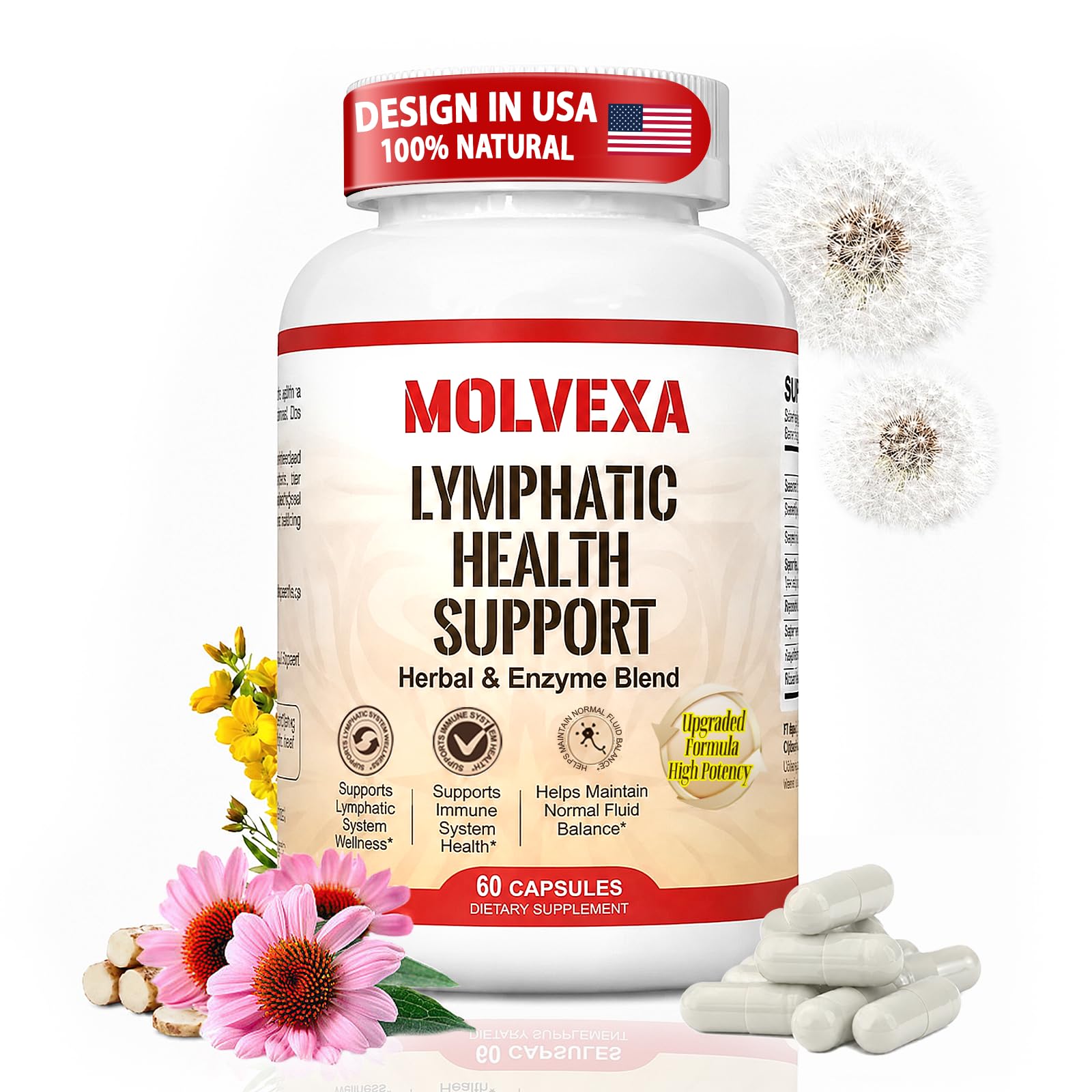 Lymphatic Drainage Supplements, Lymph System Support Capsules 60 Count (Pack of 1)