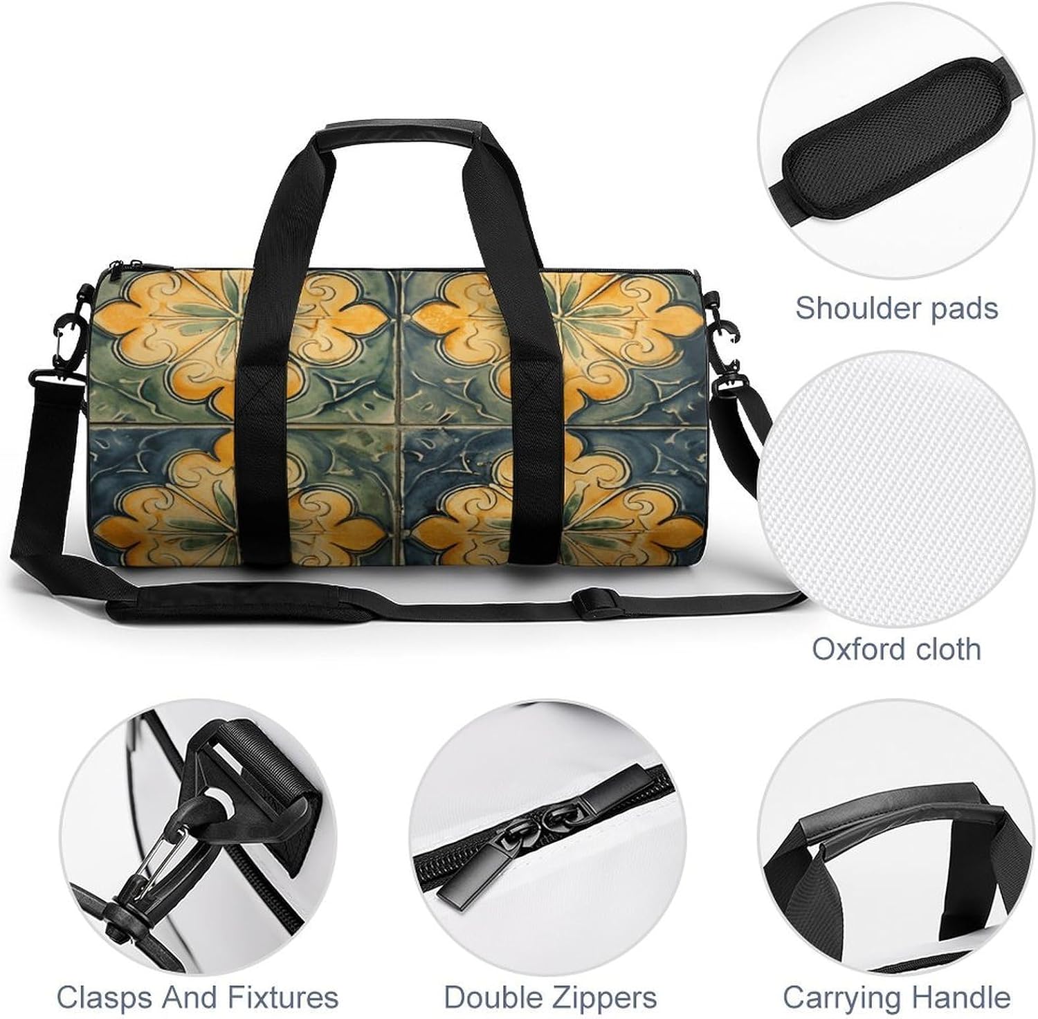 With Orange Pattern Gym Bag Hand-held Fitness Bags Cylindrical Fitness Bag with Shoe Large Compartment Duffle Bags for Travel Sports Unisex image 5