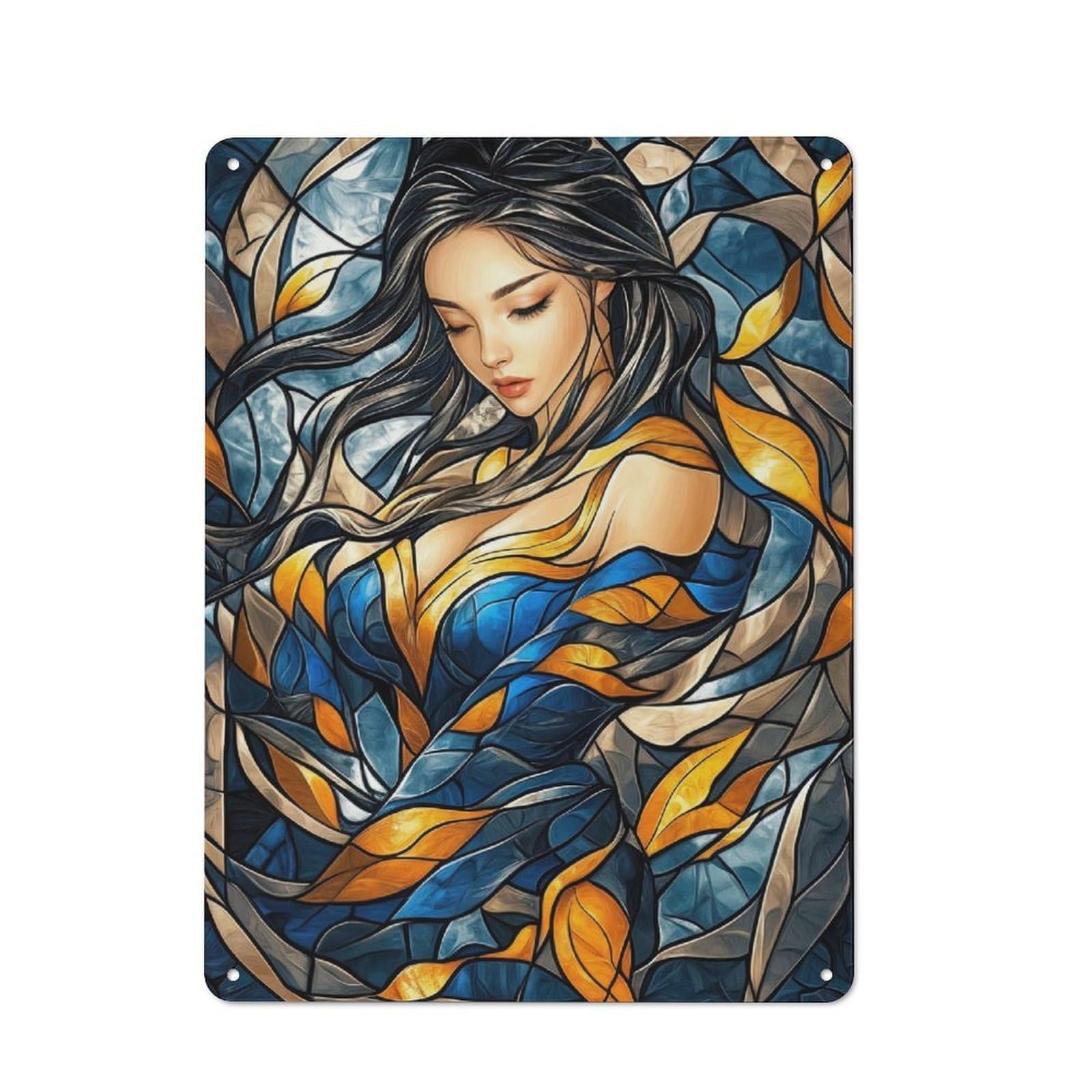 Junmoney Stained Glass Woman Rustic Metal Sign 40X30cm For Kitchen Or Home Bar, Gift For Kitchen Decor Lovers During The Christmas Season