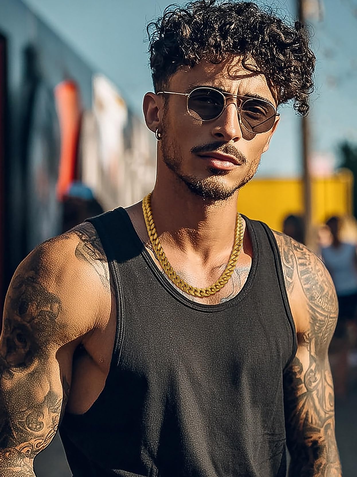 Richsteel Collana Uomo Catena Cubana Spessa Hiphop Punk 5/7/9/12 MM Fibbia Comoda Conveniente Collana Uomo Acciaio Inox Nero Oro Antiallergico Impermeabile Alta Qualità Regalo Rgazzo Padre
