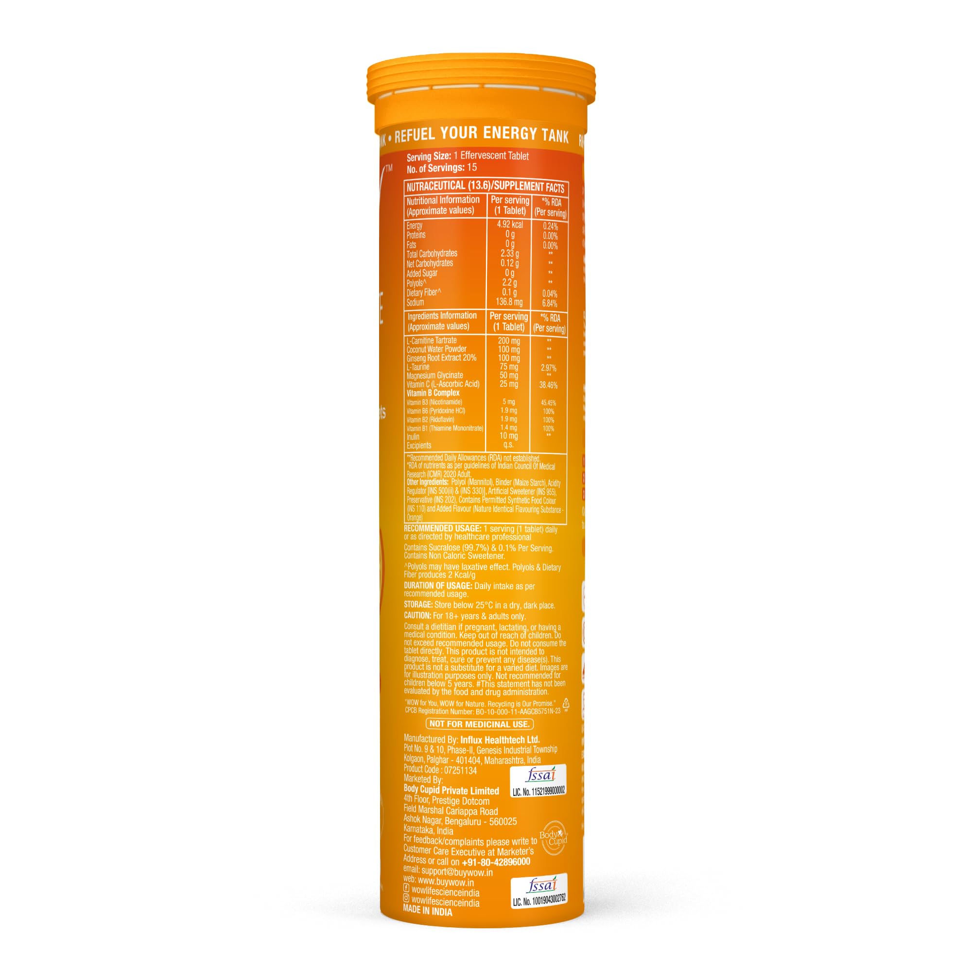 WOW Life Science Electrolyte Boost Effervescent Tablets | Zero Sugar Hydration + Clean Energy | Electrolytes with Prebiotics, L-Carnitine, Ginseng & Taurine | Great Tasting Drink Tablets | Orange | 15 Tablets (Pack of 1) - Image 9 thumbnail