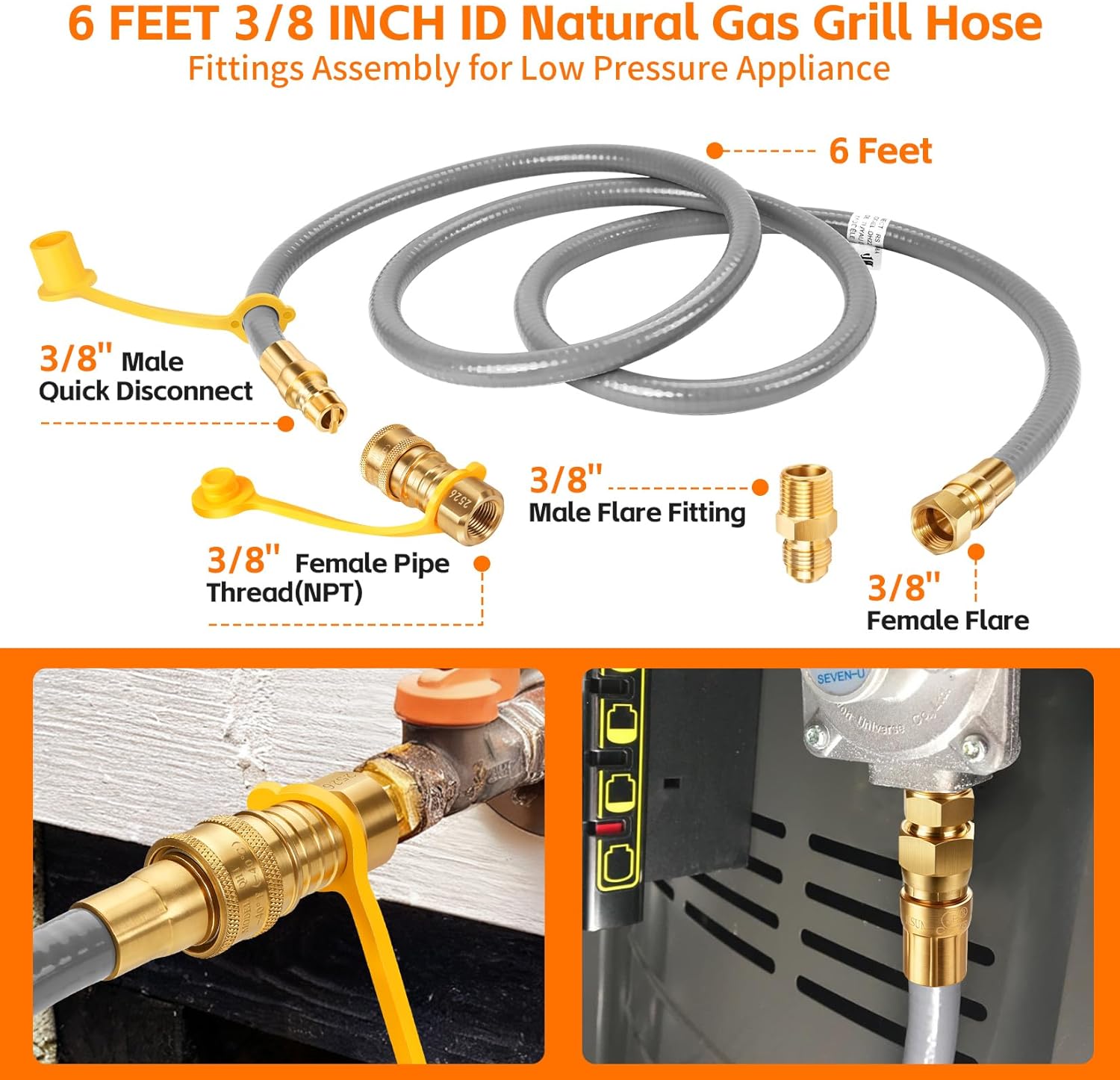 6FT 3/8" ID Natural Gas Hose, Natural Gas Grill Hose with Quick Connect Fitting Suitable for Weber Grills, Blackstone Griddles, Generator, Patio Heater - CSA Certified