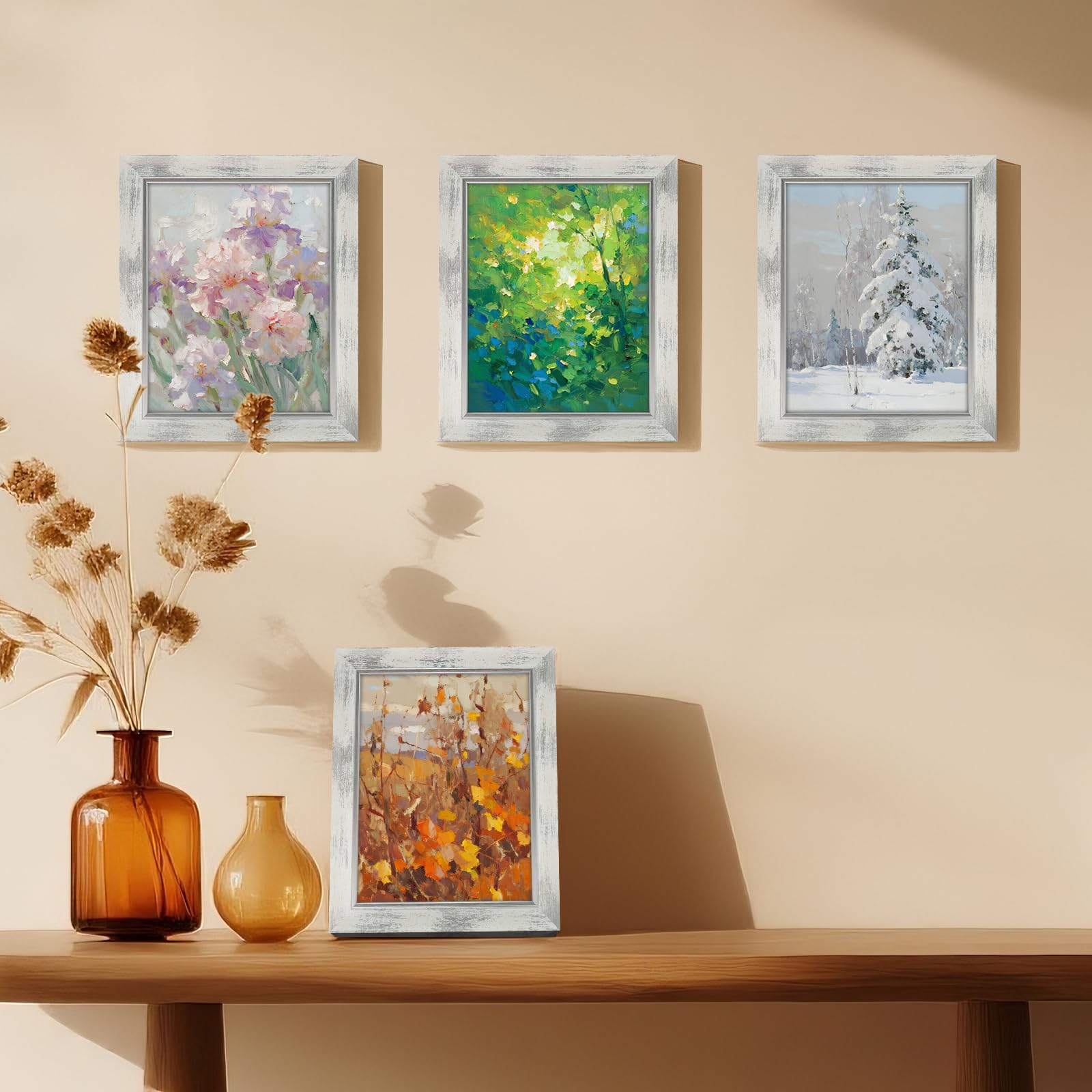 XUANLUO Set di 4 cornici portafoto rustiche retrò (bianco)