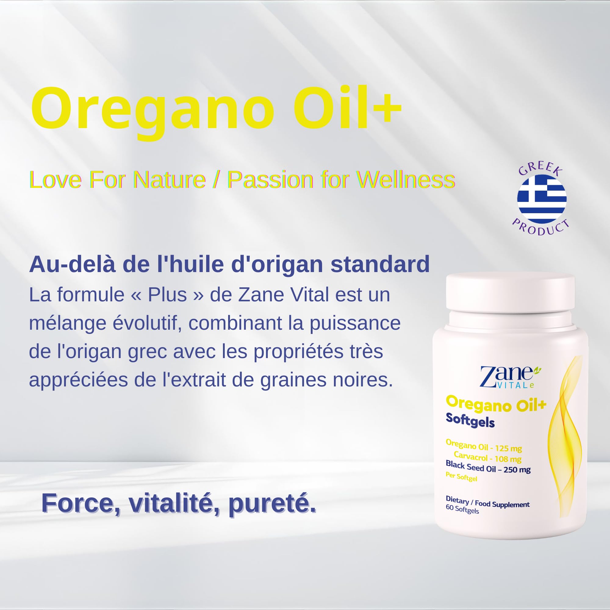 Zane Oregano Oil+ Gélules d'huile d'origan et d'huile de nigelle – avec carvacrol et thymoquinone – Complément alimentaire. Sans OGM, sans gluten – 60 gélules de Zane Vital.