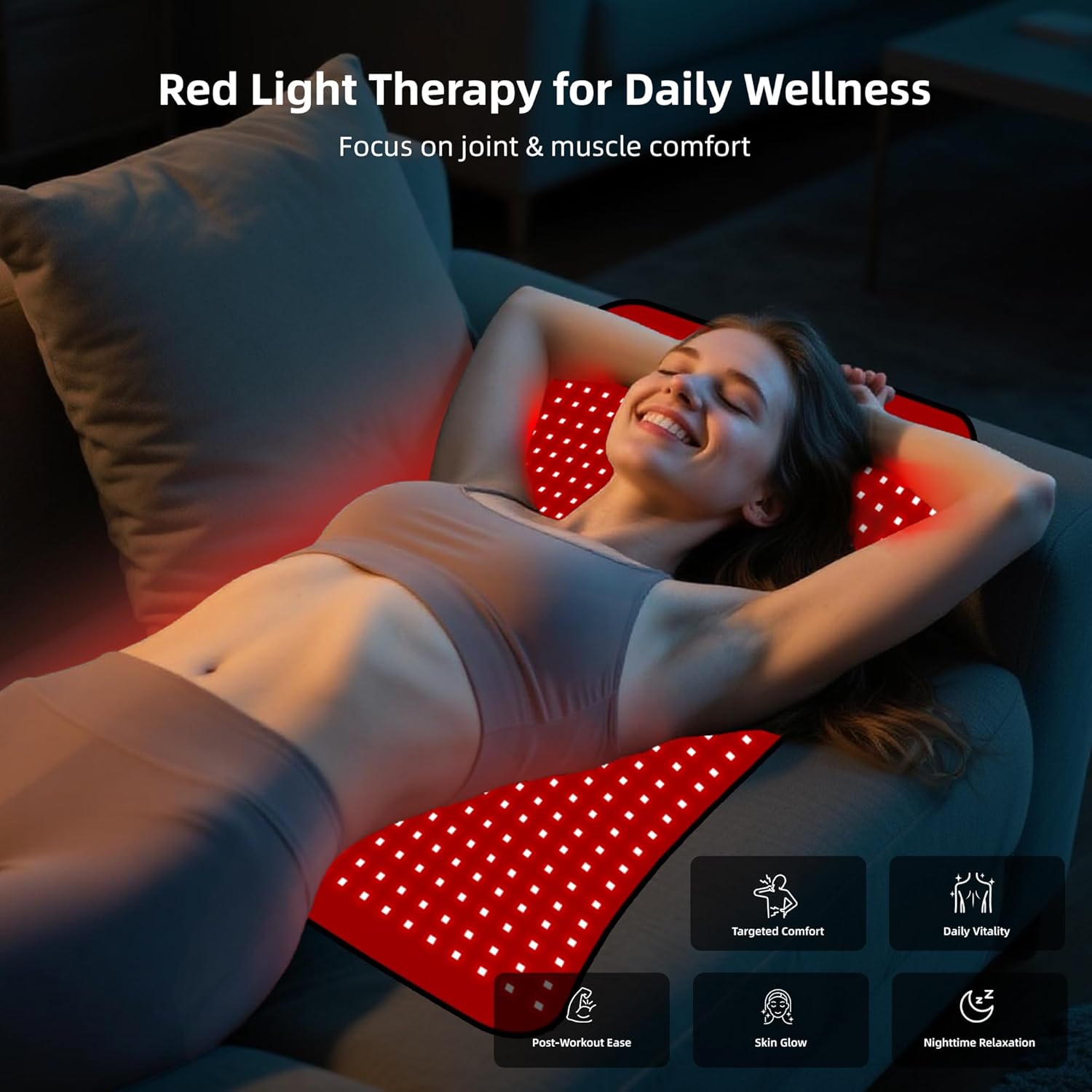 Red Light Therapy Mat for Body, Near Infrared Light Therapy Pad with 660nm & 850nm Wavelength, Home Use for Back Belly Knee Joint Muscle Comfort 600 LEDs 27"x24"
