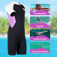 X-mAnTA Gyermek Neoprén Shorty Búvárruha 2,5 mm - Lila Rövidített Vízisport Ruha Elülső Cipzárral Úszáshoz, Búvárkodáshoz, Szörfözéshez - 2XL méret 7