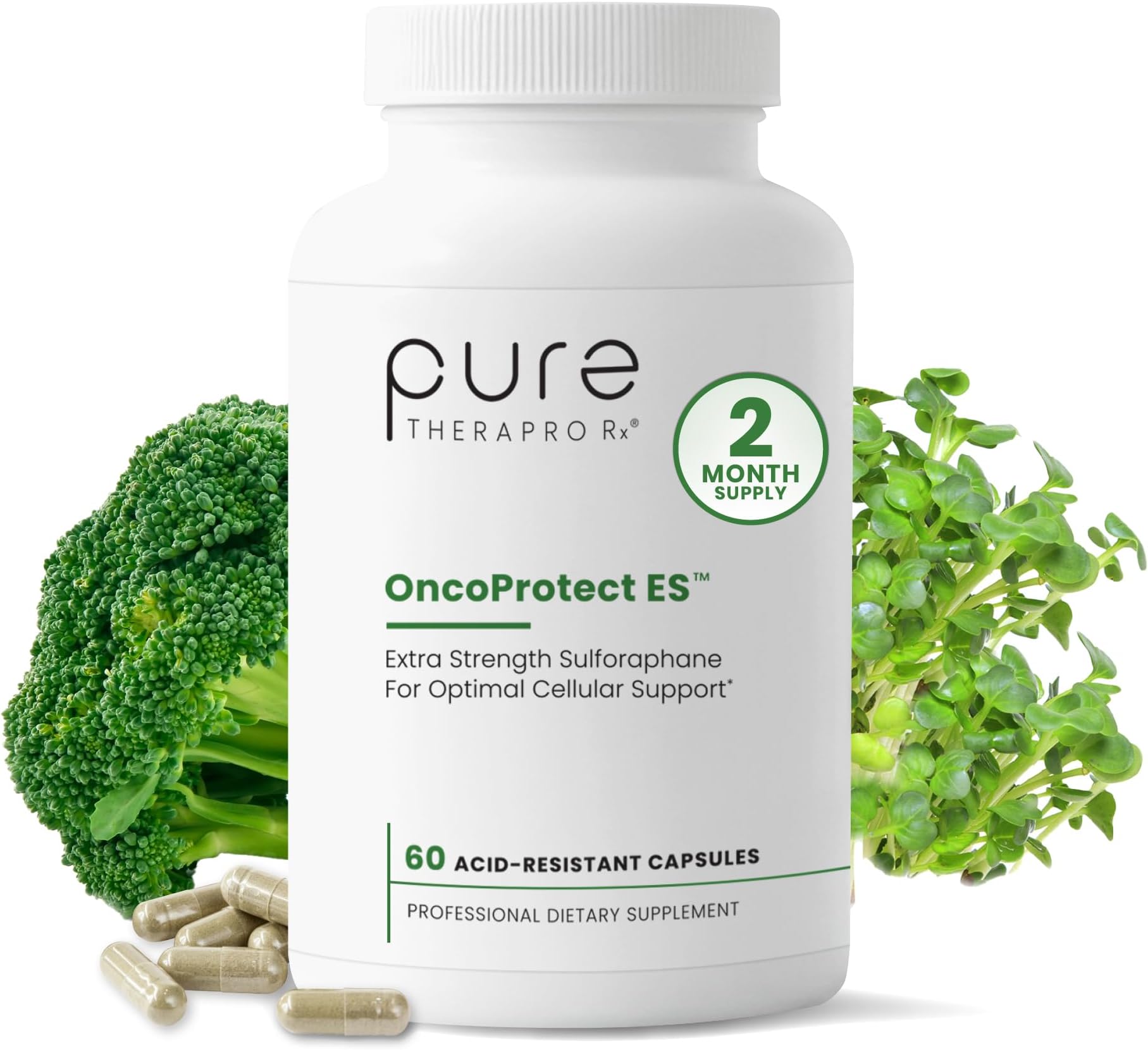 Pure Therapro Rx OncoProtect ES HIGH DOSE Sulforaphane Supplement, Made in USA | 2 Month Supply | 706 mg Patented Activated BroccoRaphanin Broccoli Seed Extract | Glucoraphanin + Myrosinase