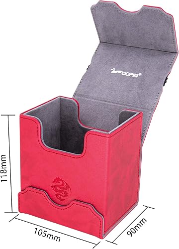 Miniatura 2 de Zoopin - Caja de cuero con contador de vida giratorio integrado, rojo para MTG, Yugioh, Pokeman, TES Legacy, Munchkins CCG Decks y también fichas