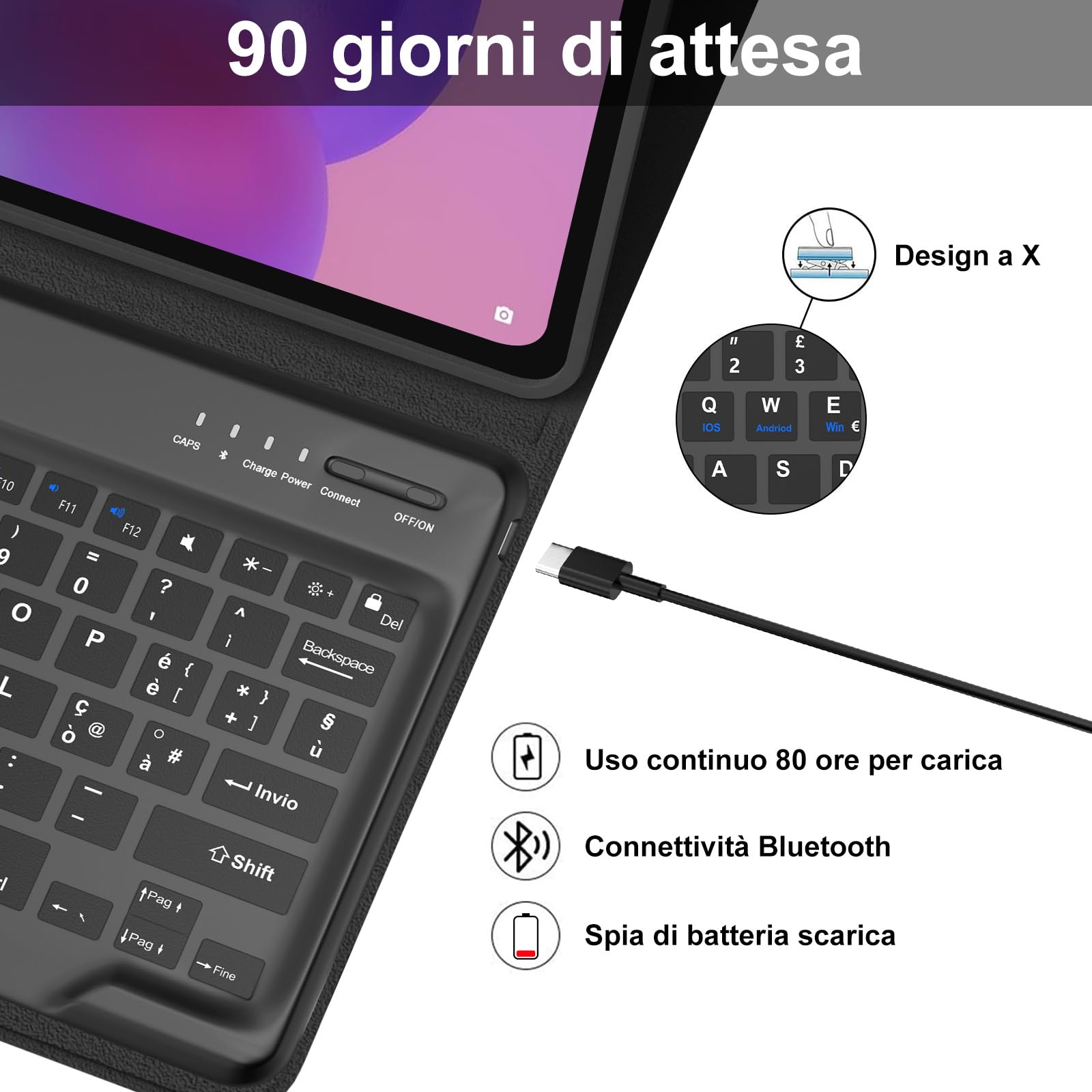 IVEOPPE Tastiera per Lenovo Idea Tab Plus 12.1" 2025, Cover Tastiera Italiano QWERTY, Senza Fili Bluetooth Staccabile Custodia Keyboard per Lenovo Idea Tab Plus 12.1 Pollici 2025, Nero