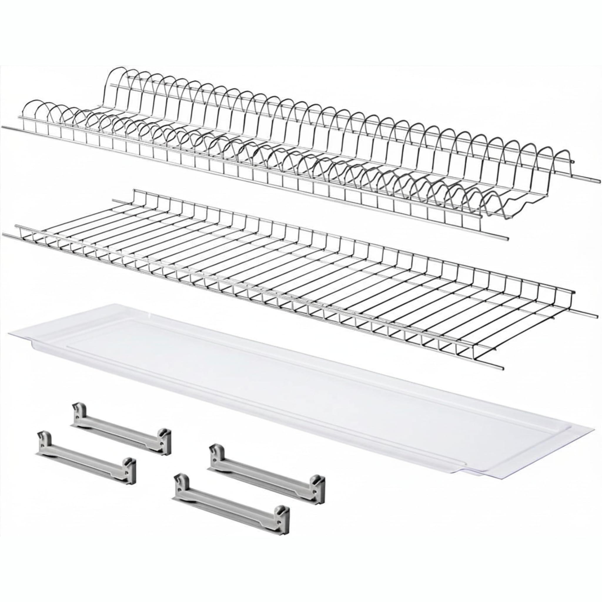Scolapiatti 86,5 cm in acciaio cromo protetto – Vaschetta raccogli gocce + griglia bicchieri – Kit incasso pensile 90 cm VI.TEL.