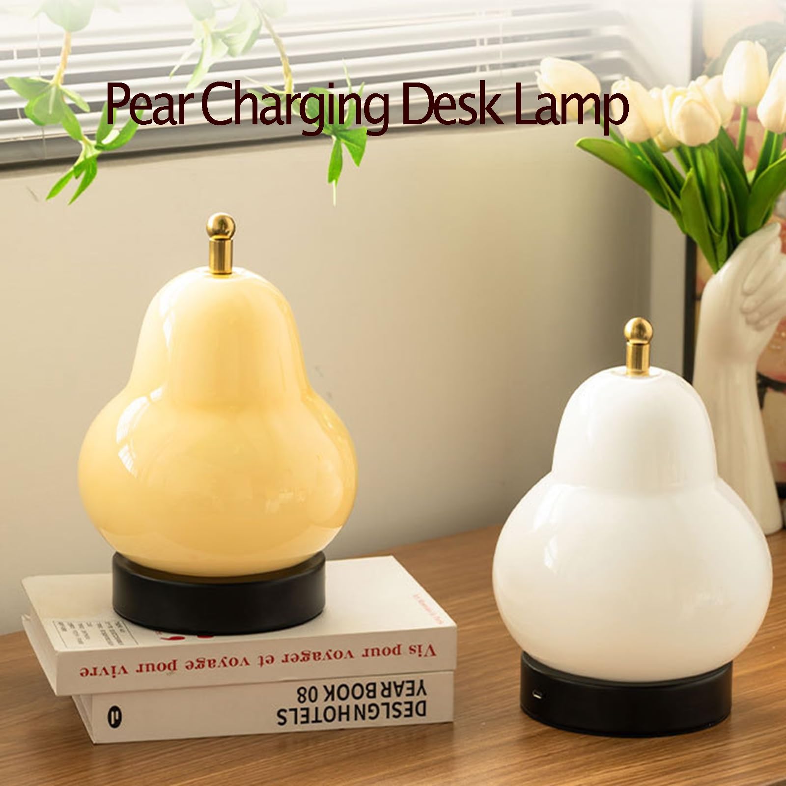Lampada da scrivania portatile a forma di pera, regolazione della luminosità a 3 velocità, luce notturna ricaricabile, luci per comodino e sala da pranzo(Yellow)