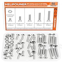 Vista 1 de Kit surtido de 50 tornillos Phillips de cabeza avellanada de 1/4-20 x 1/2 pulgadas, 3/4 pulgadas, 1-1/4 pulgadas, rosca gruesa, totalmente roscada a