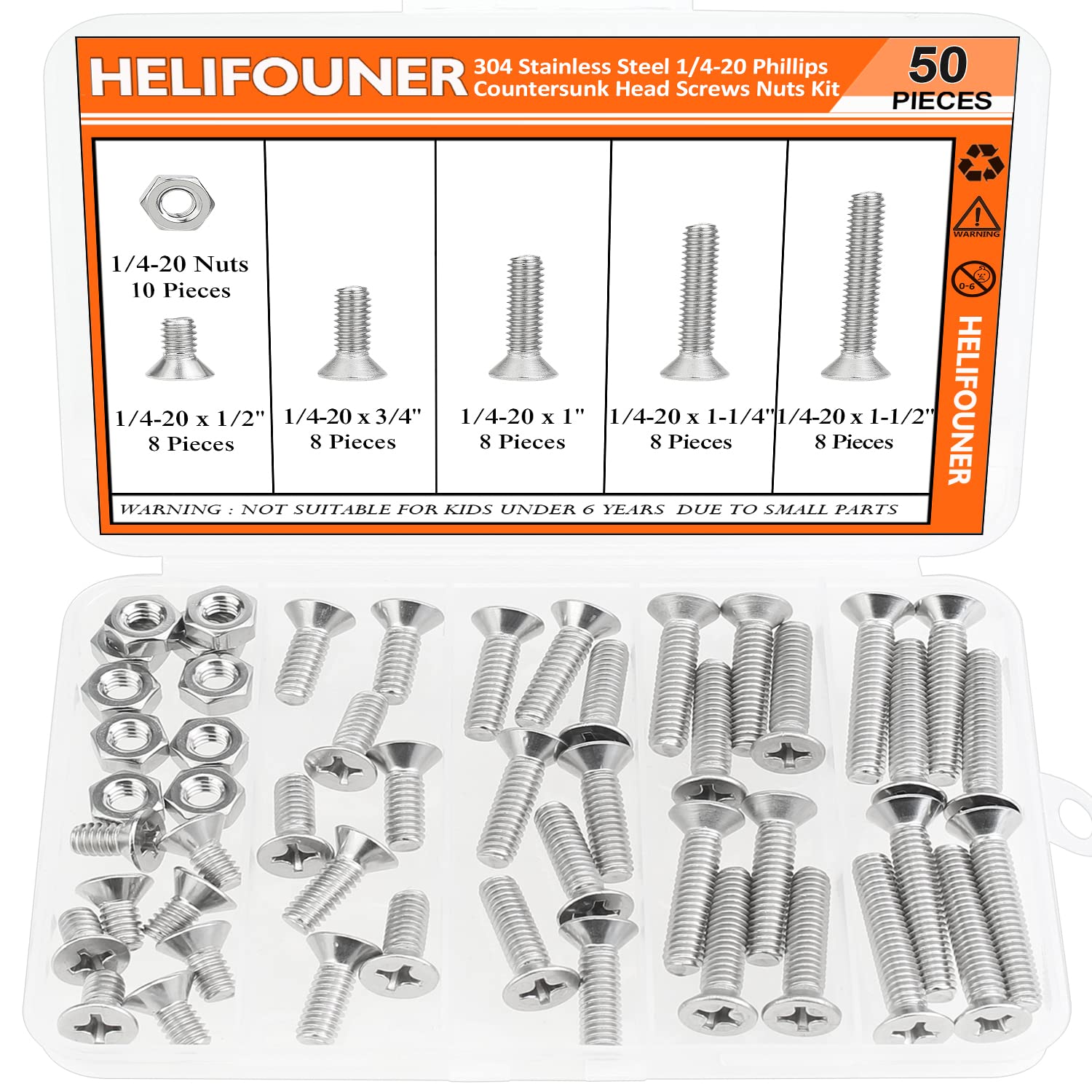 Stainless Steel Machine Screws & Nuts Kit -10