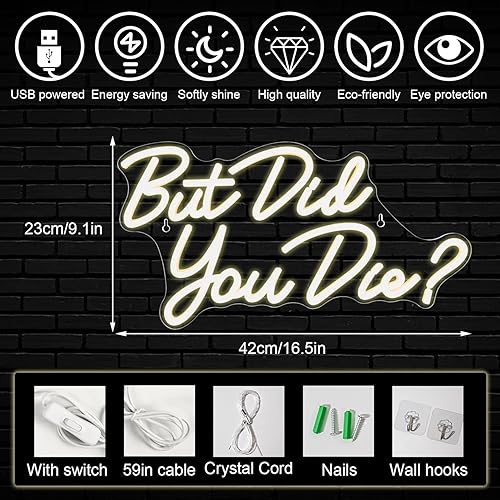 Miniatura 2 de Letrero LED de neón con texto en inglés "But Did You Die", letreros de neón blancos cálidos para decoración de pared, luces de neón con letras