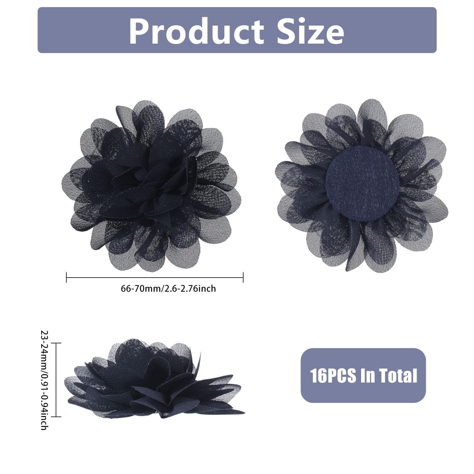 CHGCRAFT 16PCS Chiffon Flowers Black Chiffon Flower Sewing Fabric Appliques Mesh Flowers Sewing Appliques 3D Decorative Patches for Clothing Headbands Flower Wedding Dress Accessories - Image 2