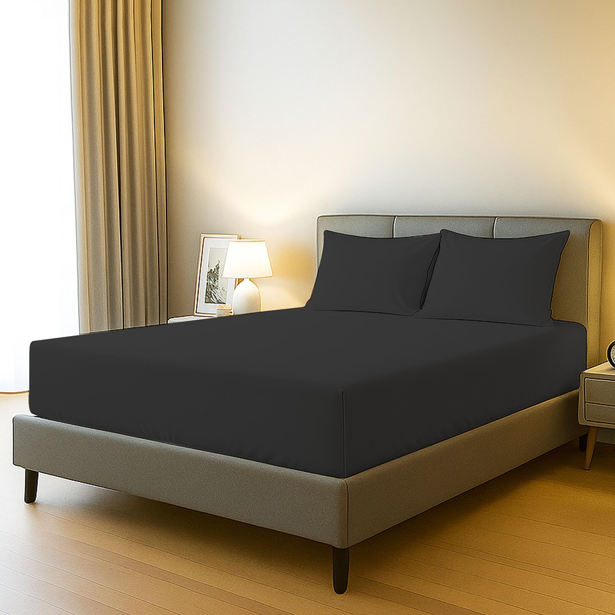 Bloombedding Charcoal 100% Egyptian Cotton 400Tc 3Pc King Size Fitted Sheet Set, 40Cm Deep Pocket