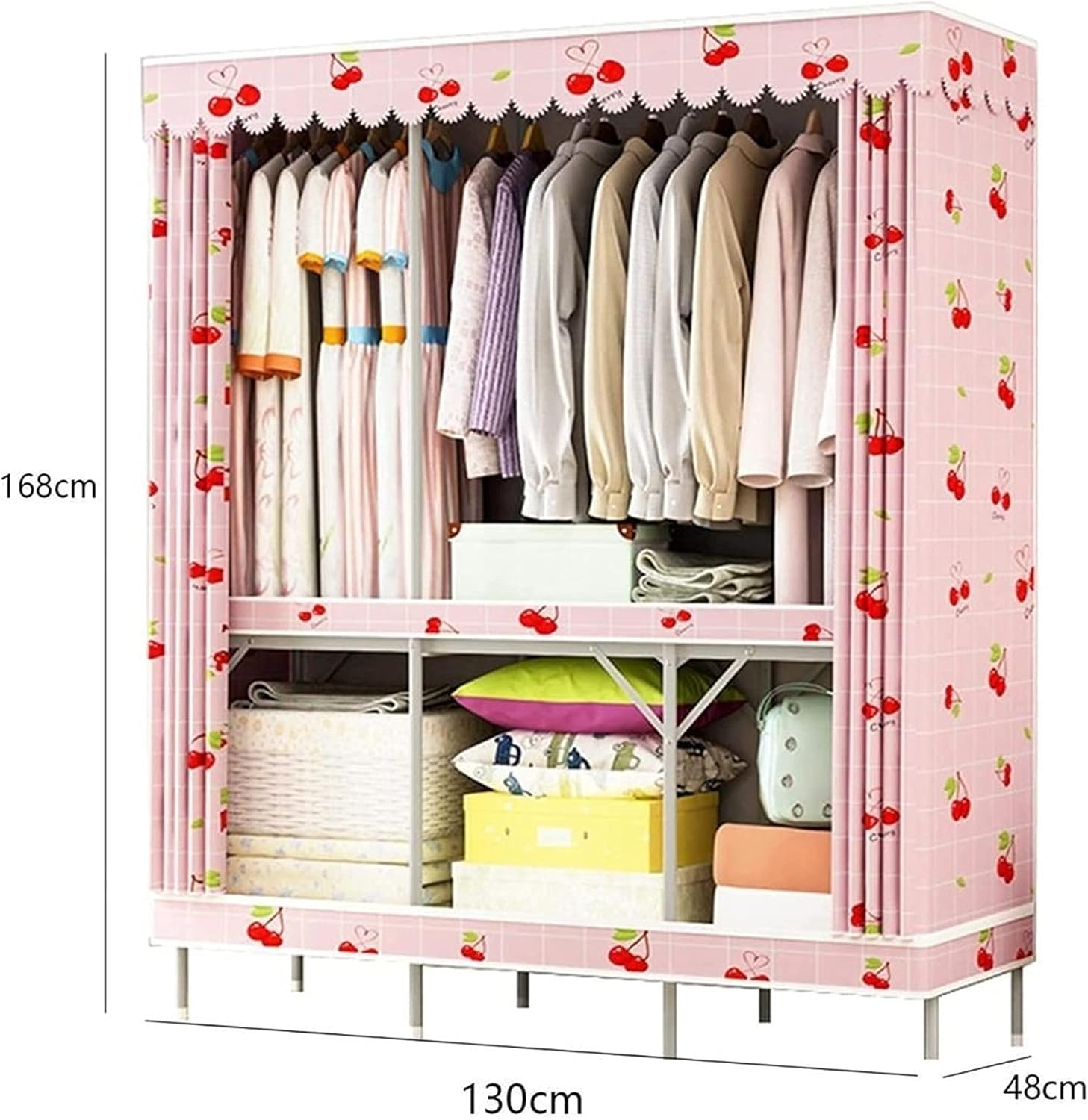 Home Clothing Wardrobe Rail Open Stable Bedroom Closet Portable Metal Folding Wardrobe Clothes Rack (Size : 168 150 48CM)