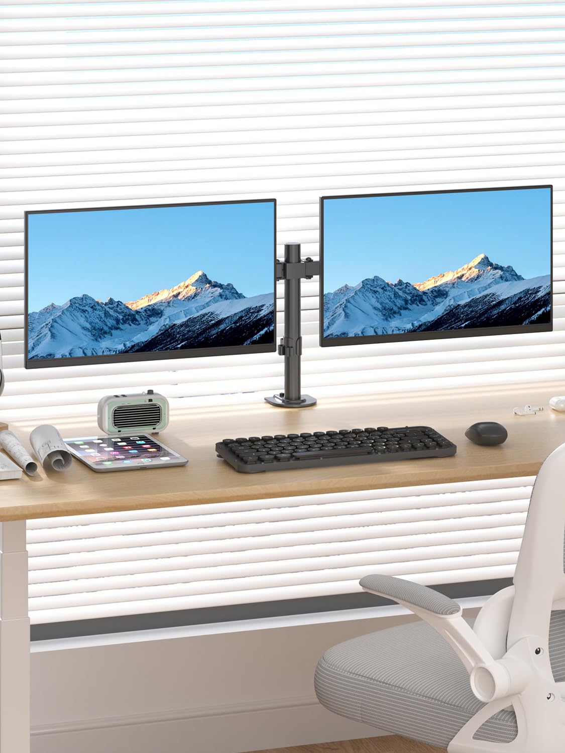 Suptek Supporto per 2 Schermi da Scrivania, Braccio per Doppio Monitor da Tavolo per Due Monitor LCD TV LED da 13-27 Pollici, Dual Supporti per Monitor Schermo per Computer PC Staffa