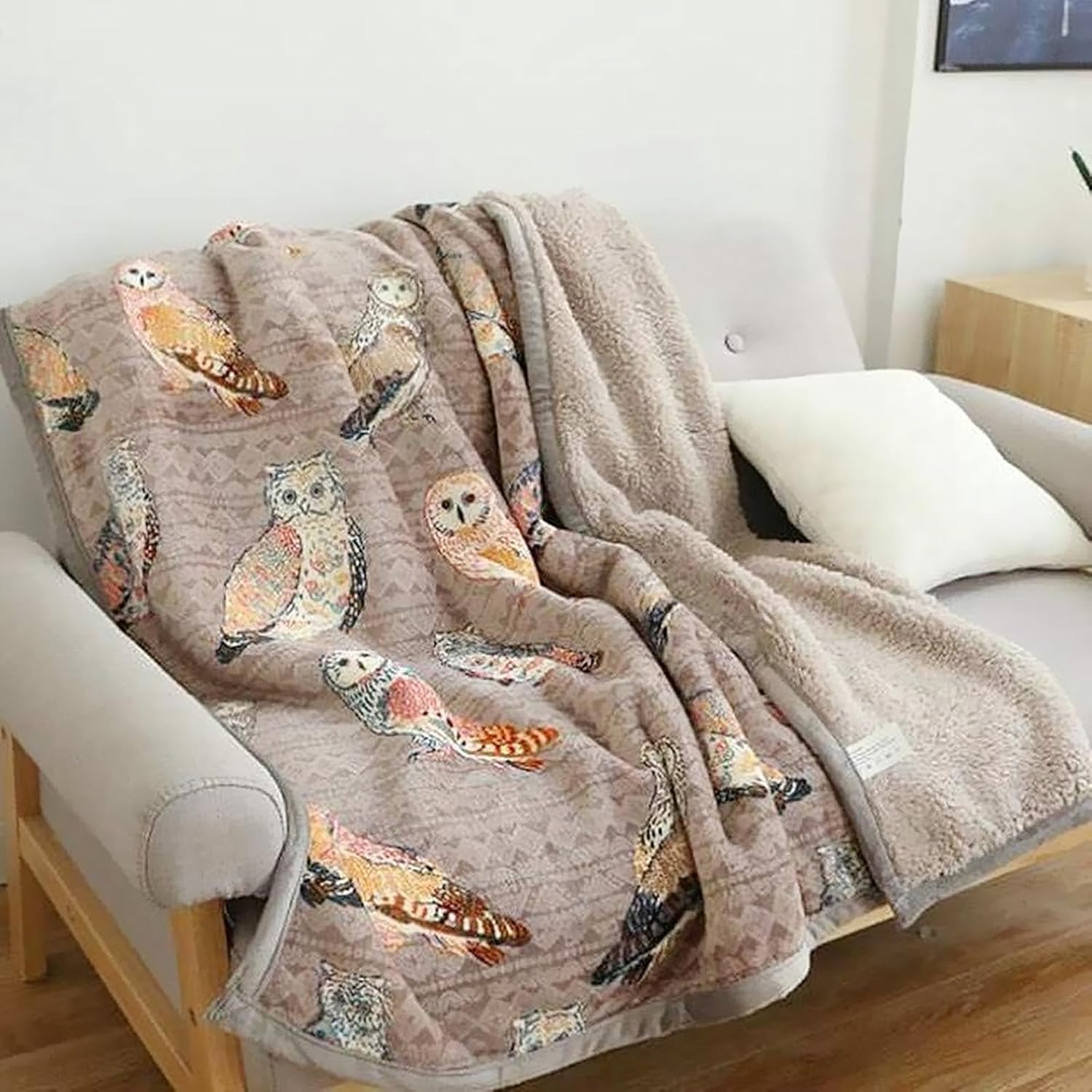 UKELER Flannel Sherpa Throws 60'' x 50'' - Cute Colorful Owl Design Soft Plush Flannel Blanket Throws for Bed/Couch/Sofa/Office/Camping - Image 2
