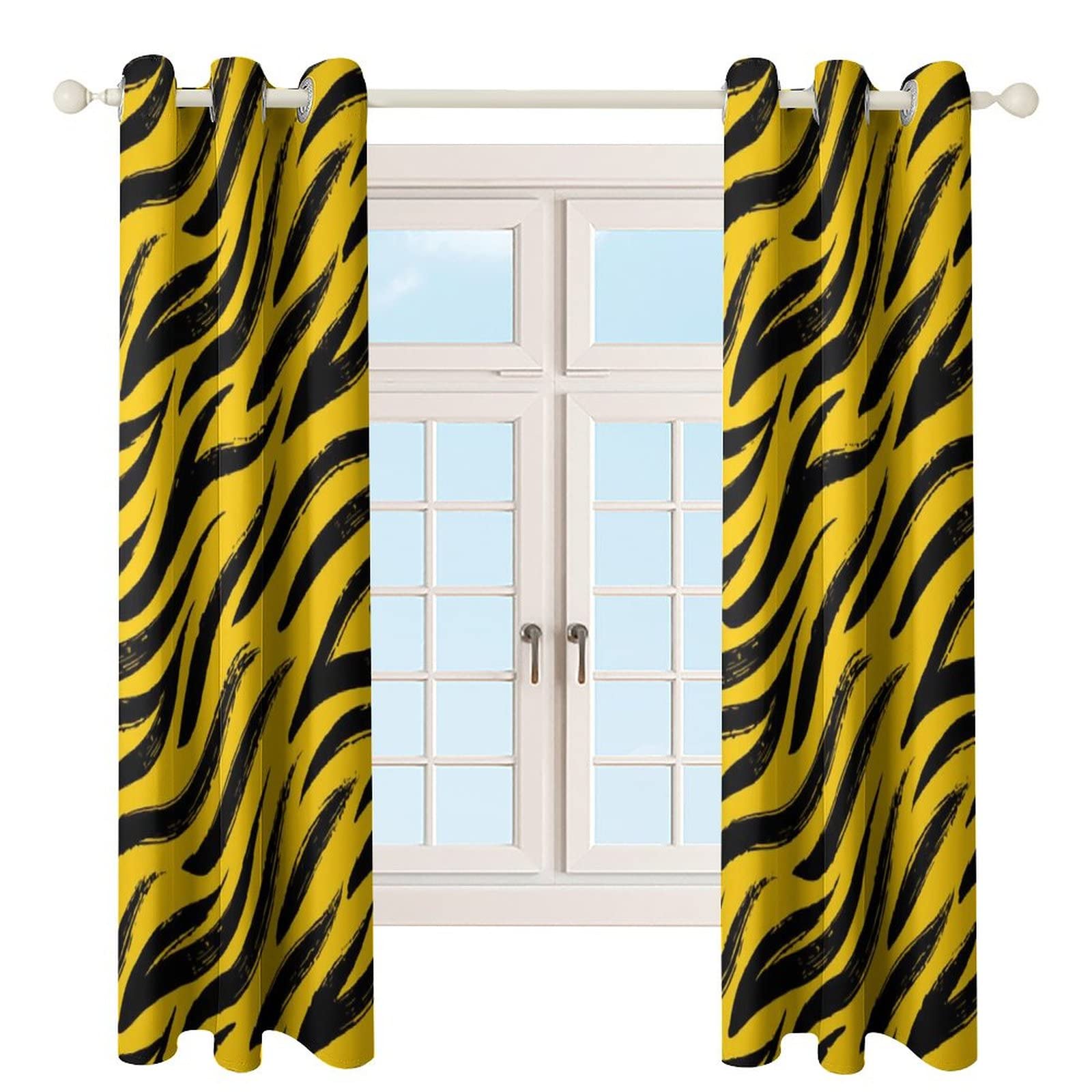 ヒョウ柄 カーテン　　生地　ポリエステル Amazon｜カーテン 豹柄 ヒョウ柄 イェロー 美しい 動物柄