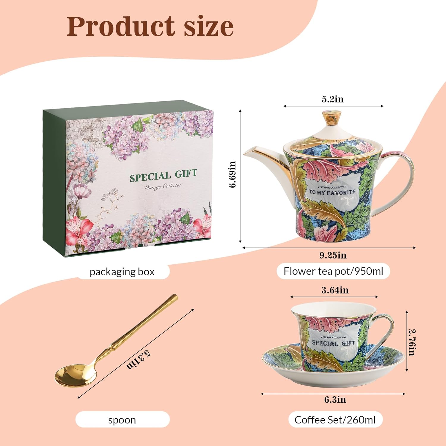 ACMLIFE Porcelain Tea Sets for Adults, 15-Piece Green Bone China Tea Set for Women, Tea Cups and Saucers Set Service for 4, Gift for Christmas (green, large set 13) - Image 7