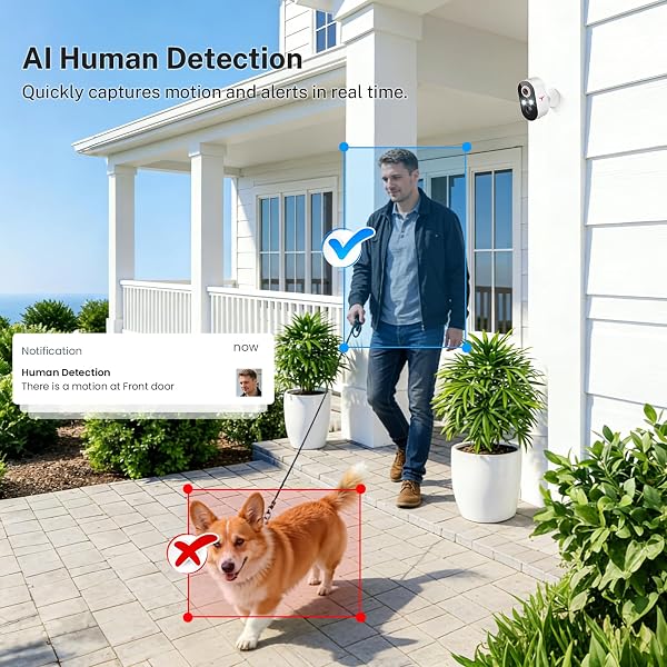 1080P Wireless Security Camera Outdoor, Battery Powered, AI Human Detection, Color Night Vision, 2-Way Audio, IP65 Waterproof, 2.4G Wi-Fi, Cloud Storage - 3