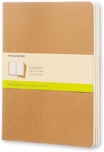 Moleskine Cahier Journal, Set 3 Notebooks with Plain Pages, Cardboard Cover with Visible Cotton Stiching, Colour Kraft Brown, Extra Large 19 x 25 cm, 120 Pages