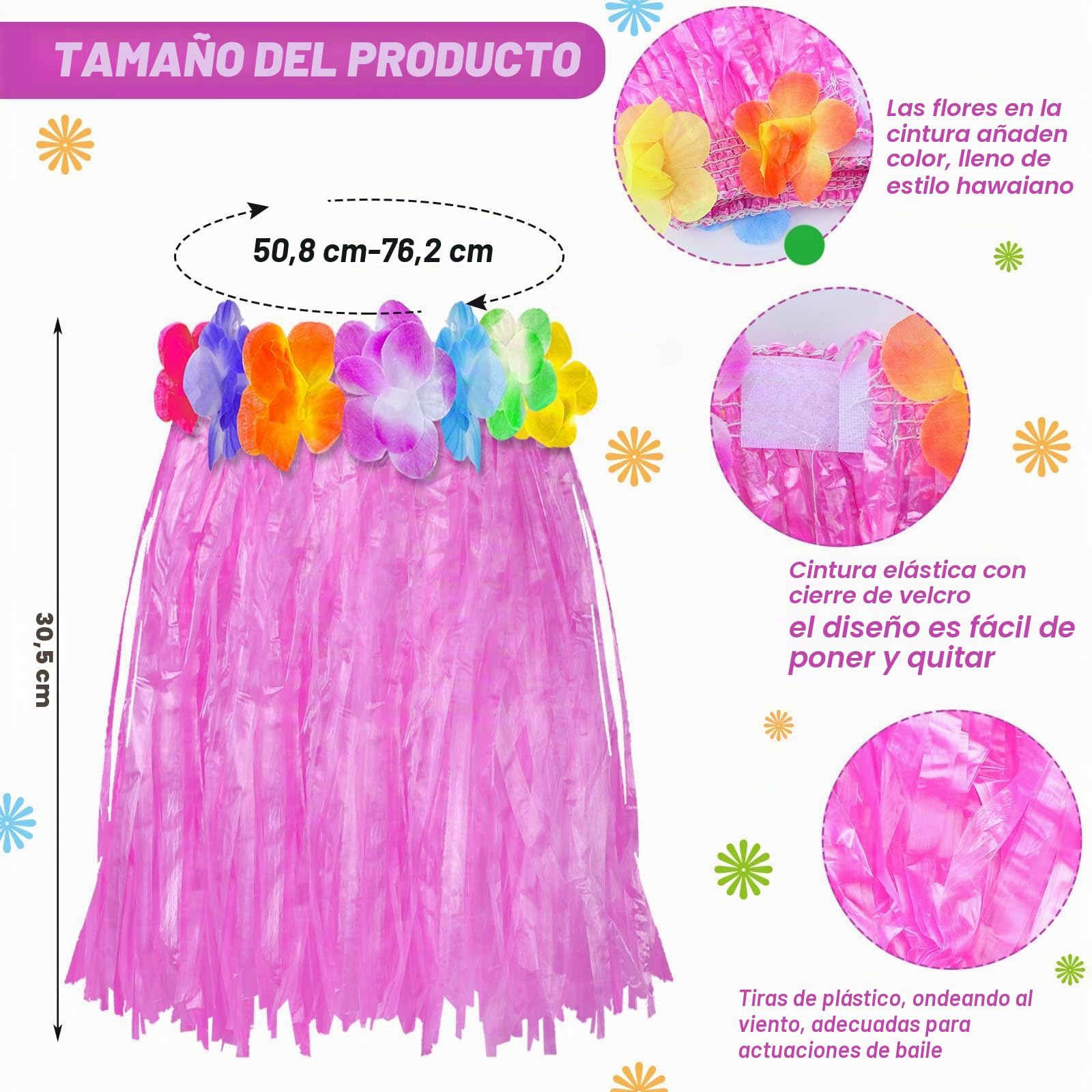 Sumind 30 Faldas de Luau Hula Coloridas para Niñas, 12 Pulgadas