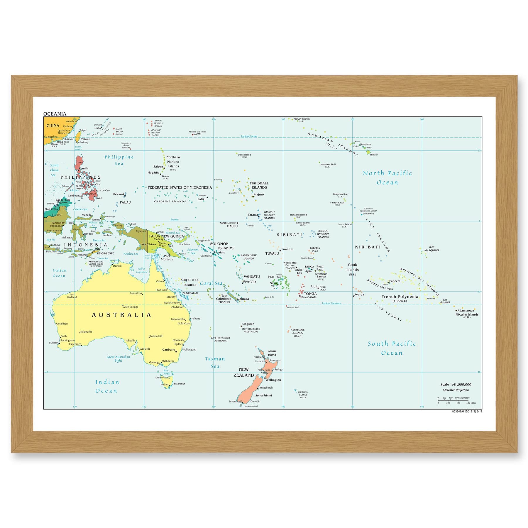 Artery8 Map Of Oceania Australia New Zealand Melanesia Micronesia Polynesia A4 Artwork Framed Wall Art Print