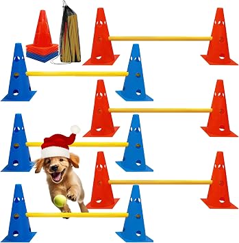 Dog Agility Hard Cone Set, Dog Agility Set includes 12 Agility Cones, 6 Agility Rods, Dog Agility Equipment with Carry Bag