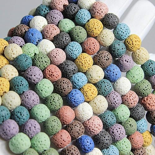 Miniatura 53 de MJDCB Natural Multicolor Volcanic Lava Stone Round Loose Stone Beads DIY for Jewelry Bracelet Making 15" (6mm, White)