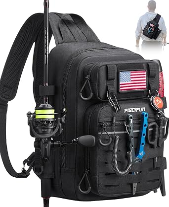 Piscifun Fishing Backpack Tackle Bag with 2 Rod Holders, Multi-Compartment Storage, MOLLE System, Water-Resistant Lightweight Outdoor Pack