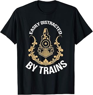 Vintage Easily Distracted By Trains Hobby Rails Trainspotter Camiseta