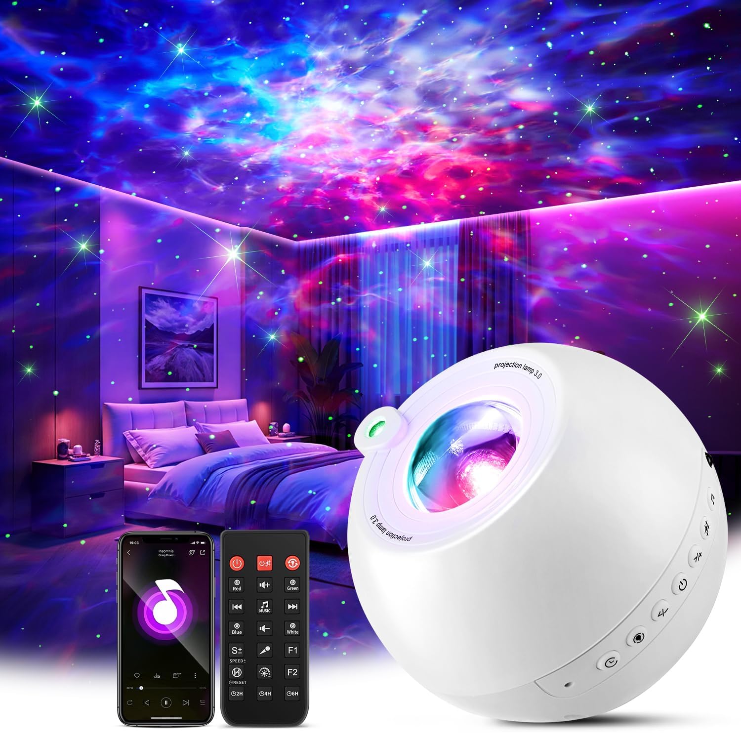 One Fire Proiettore Stelle Soffitto,360 Luci Regalo Ragazza 10 Anni-15 Anni | 15 Rumore Bianco, Bluetooth, Galassia e Stelle, Telecomando, 7 Luminosità, Luce Notturna Bambini, Accessori Camera da Letto