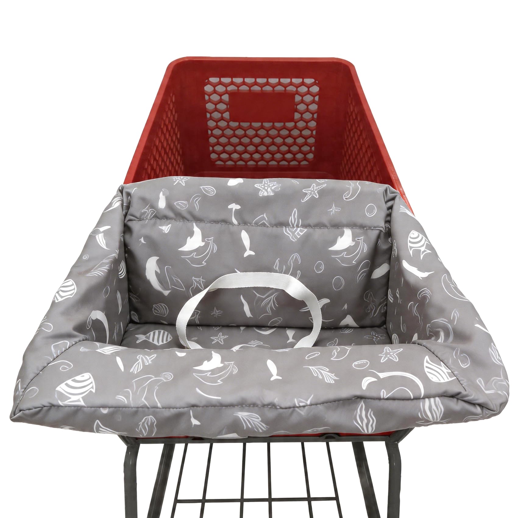 Funda portátil para carrito de la compra, fundas para silla alta y carrito de comestibles para bebés, niños, bebés y niños pequeños, incluye bolsa de transporte gratis (mundo marino gris)