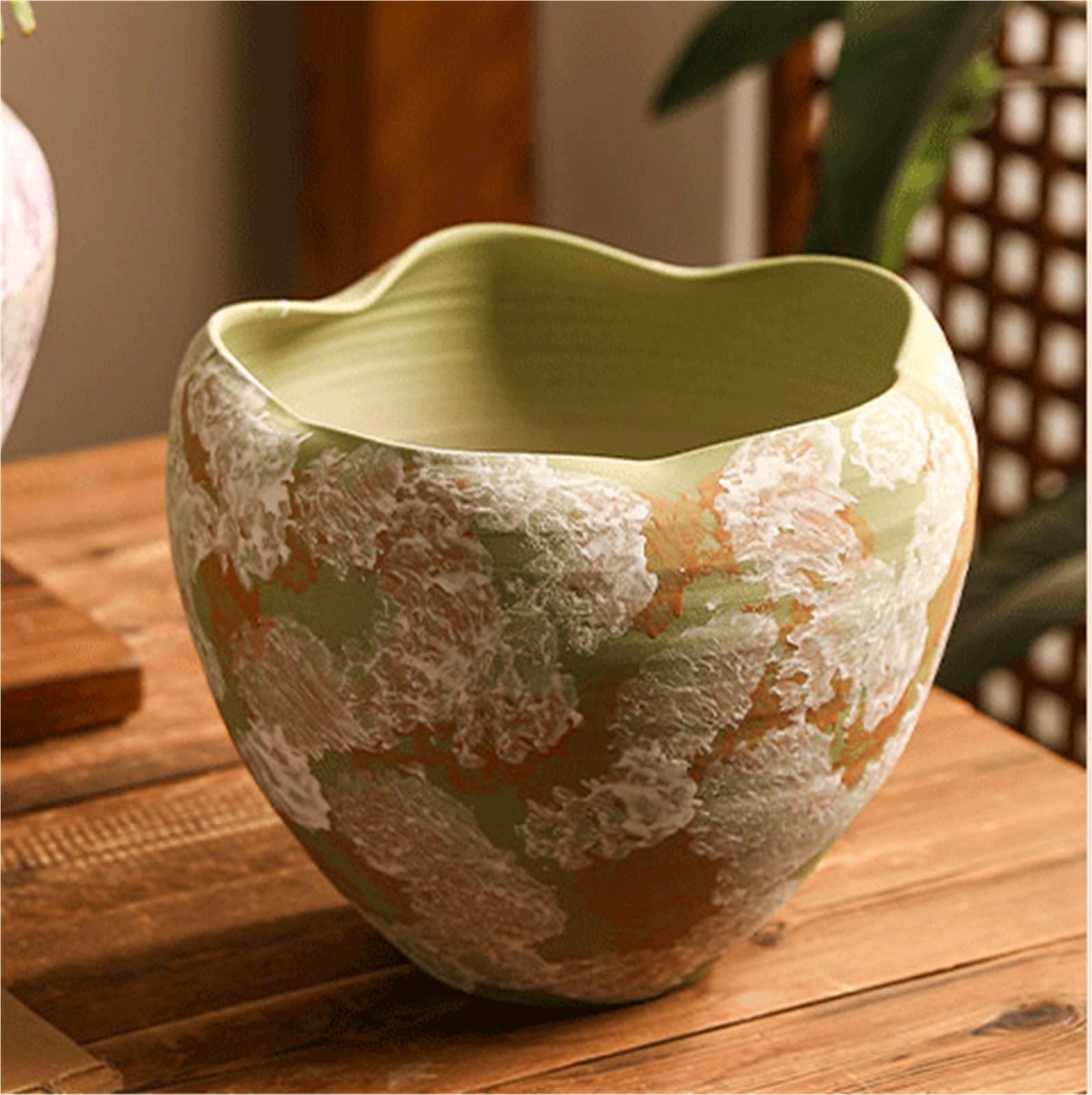 doniczki do wnętrz Luxurious Ceramic Plant Pot: Wide-Mouthed, Large-Diameter, Unique Wavy-Edge Design For Monstera Plants