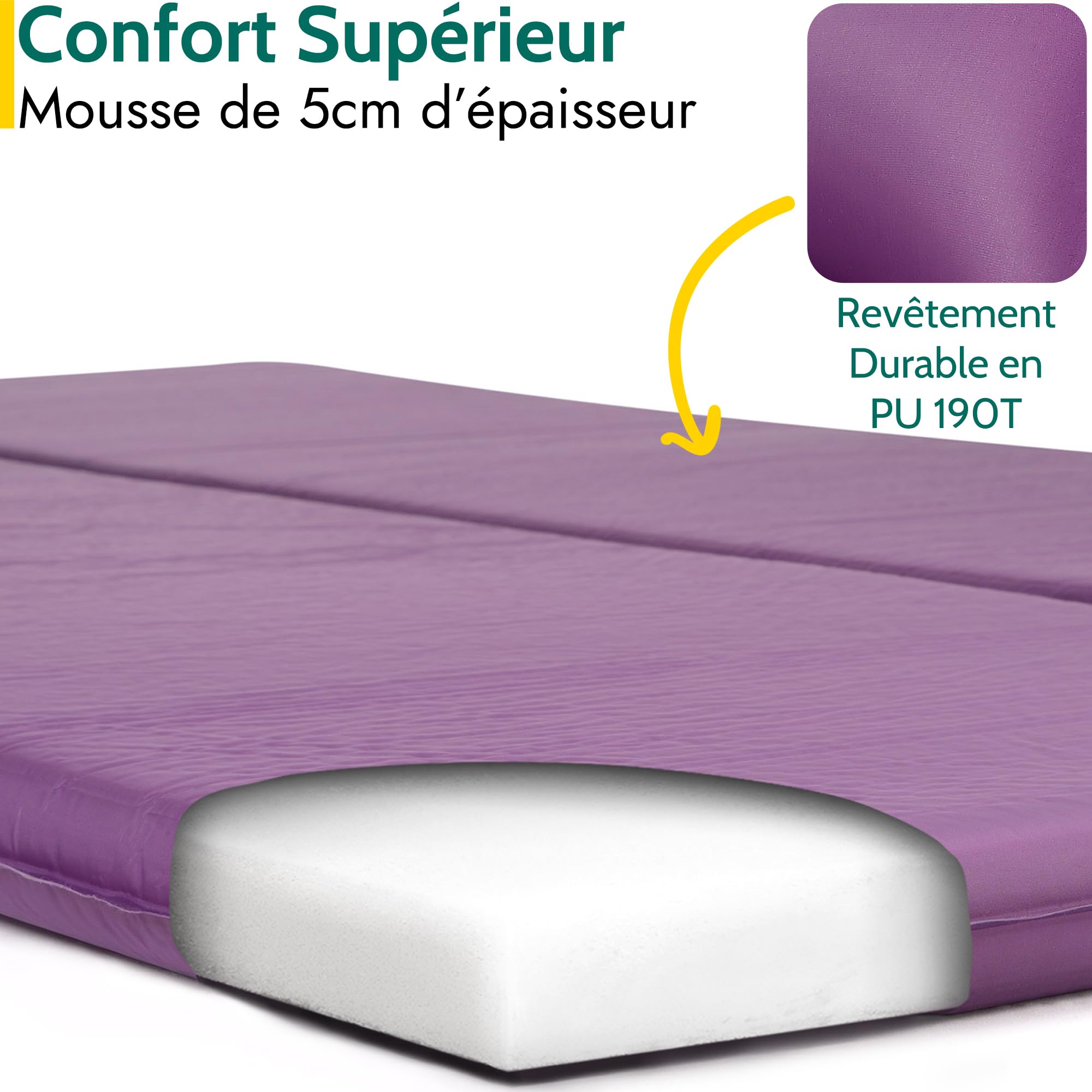 Colchón autoinflable de Matrimonio, Ideal Para acampar, Extra gruesa 5 cm, Color Morado, tamaño 5cm Thick, Double, 7.05, 15.75 x 15.75 x 21.65inches