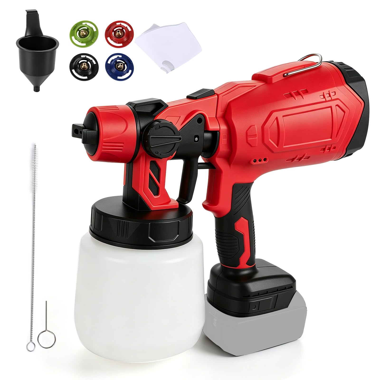 Spruzzatore di vernice senza fili compatibile con Milwaukee 18 V, pistola a spruzzo elettrica HVLP con 4 ugelli in rame e 3 motivi per pareti di recinzione, pittura fai da te della casa